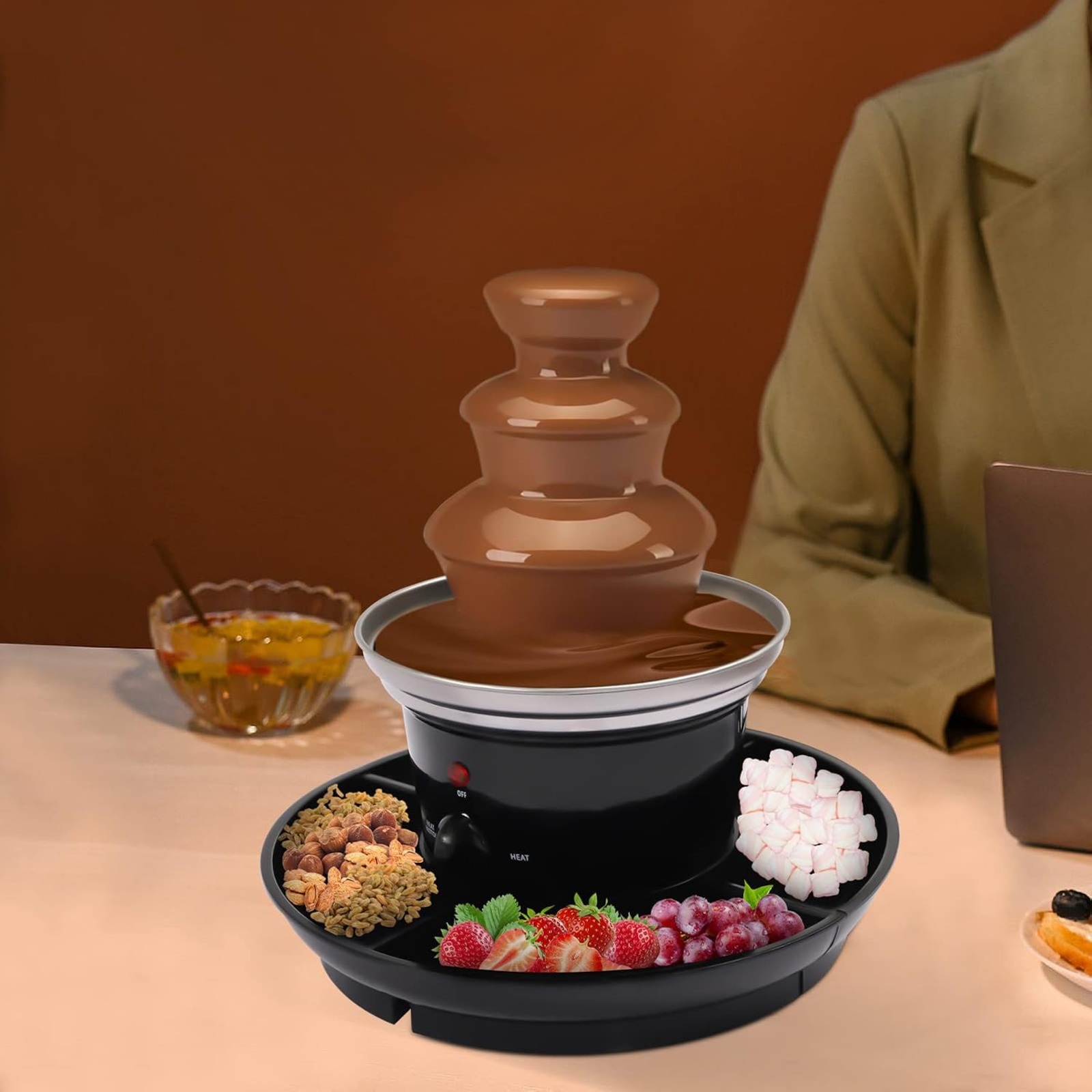 Fondue Set Electric - 3-laags elektrische chocoladefonduefontein voor feesten, 16-ounce