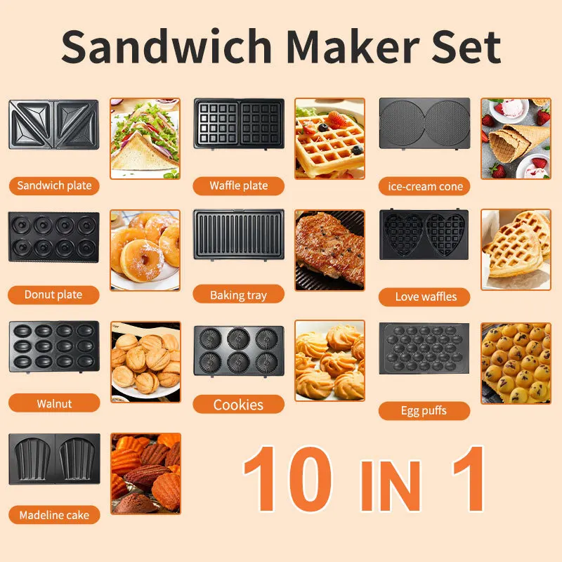Donut Maker Mini - 220/110V Huishoudelijke apparaten 10-in-1 Sandwichmaker Mini